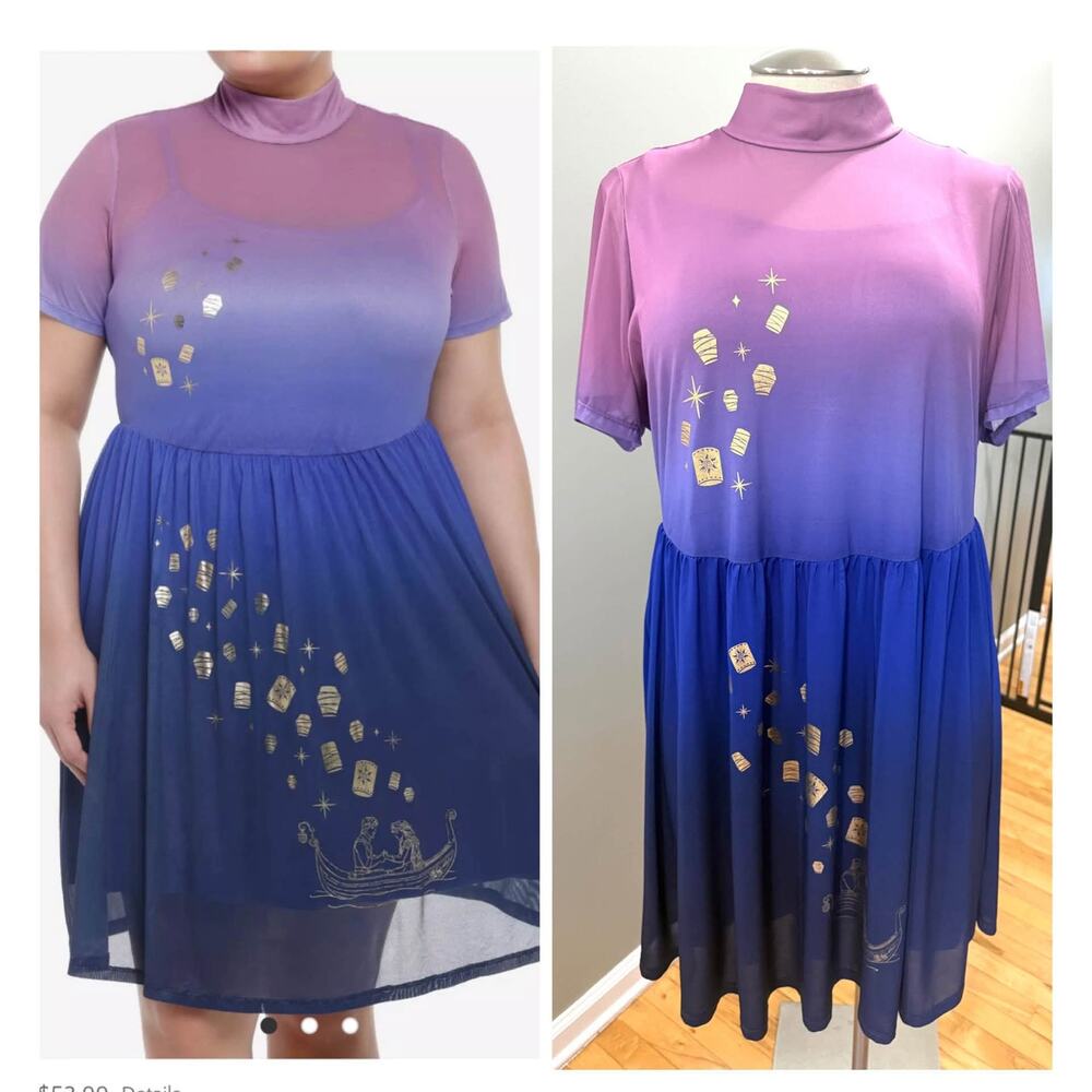 Her Universe Plus Size 3 Disney Tangled Movie Lantern Ombre Mesh Purple Dress